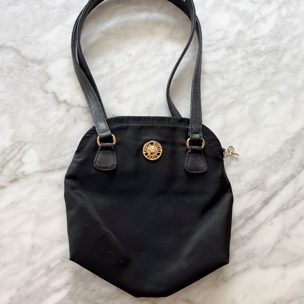 Sonia Rykiel Black Shoulder Bag with Gold Logo Medallion